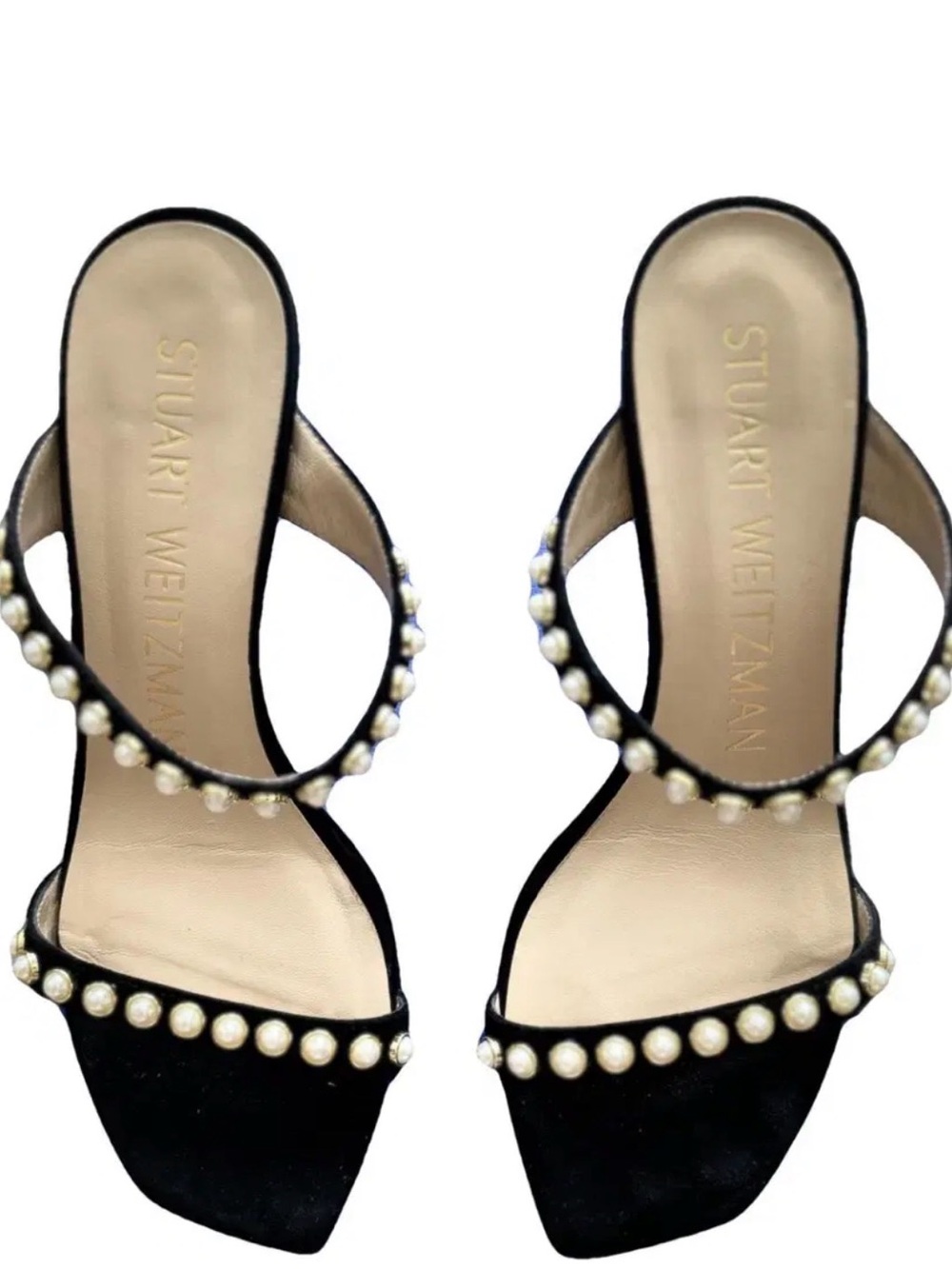NIB Stuart Weitzman Aleena 75 Pearl Suede Mules Black - US 8 B
